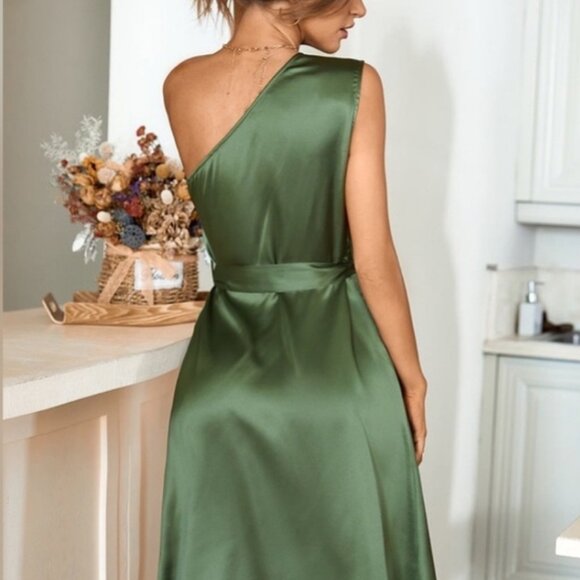 ❤️ Elegant NWT Large Elegant formal  Green  One Shoulder party Dress - Picture 4 of 13